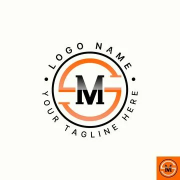 Initial SM or MS font badge emblem line circle monogram typography branding Stock Illustration