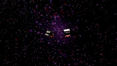 Initial spin sending two dice rotating inward, aligning side by side to pair Stock Footage 340674745