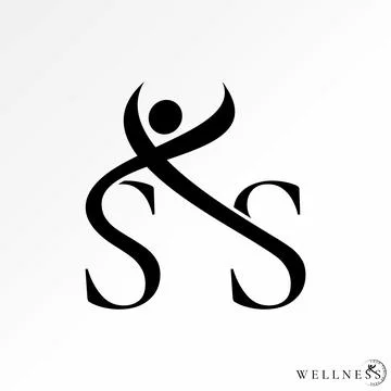 Initial SS serif font with active human wellness body silhouette healthcare Stock-Illustration