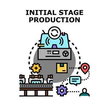 Initial stage production process developing manufacturing cycle Illustrazione stock