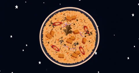 Initial stars scattering around rice plate while meteors falling creating cosmic Video stock 316095992