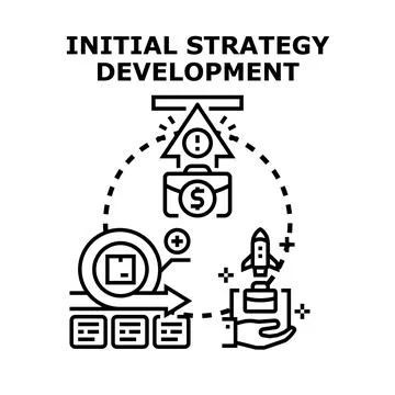 Initial strategy development with business planning and growth Stock Illustration