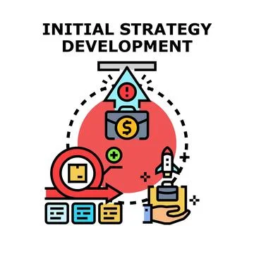 Initial strategy development with business planning and growth Stock Illustration