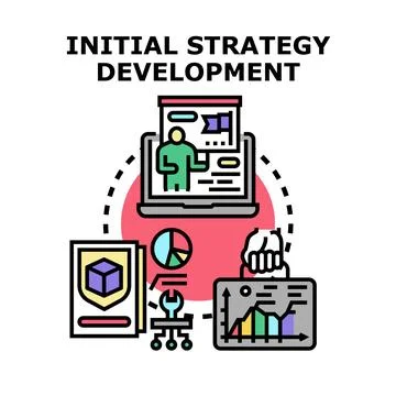 Initial strategy development process planning business steps Stock Illustration