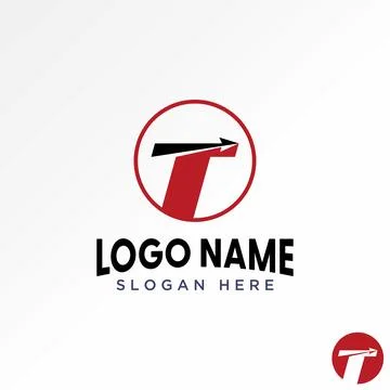 Initial T font badge emblem fast up arrow turn monogram typography branding Stock Illustration