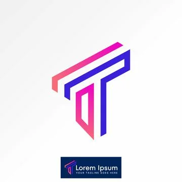Initial T font double line out 3D view to monogram typography media tech brand Stock Illustration