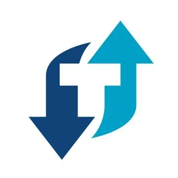 Initial T Letter logo design with upside down arrow vector graphic concept il Stock Illustration