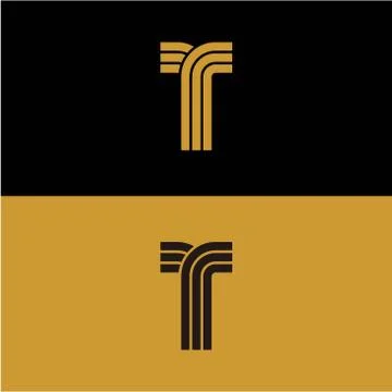Initial T letter monogram linear pattern, gold and black parallel lines creat Stock Illustration