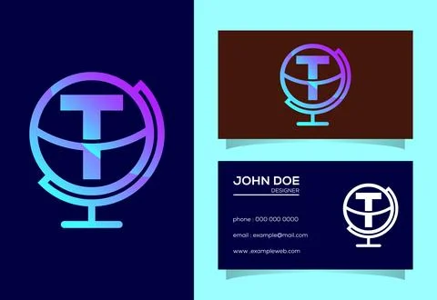 Initial T monogram alphabet with earth globe emblem. Globe logo design vect.. Stock Illustration