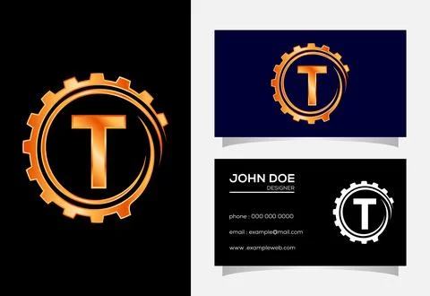 Initial T monogram alphabet in a gear spiral. Gear engineer logo design. Lo.. Stock Illustration