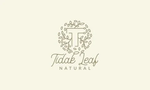 Initial T or letter T with leaf  ornament on circle luxury modern logo Stock Illustration