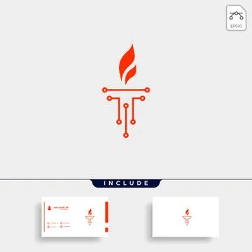 Initial T Torch Logo Template Vector Design Stock Illustration