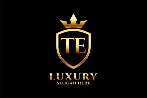 Initial TE elegant luxury monogram logo or badge template with scrolls and .. Stock Illustration