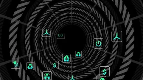 Initial teal plug appearing lower-left, teal icons emerging through tunnel and Video stock 328365735