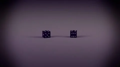 Initial toss launching two black dice tumbling and settling on tabletop stage, Stock Footage 340268362