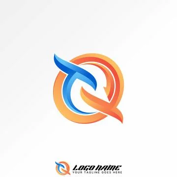 Initial TQ QT TT font circle arrow techno sport to science monogram typography Stock Illustration