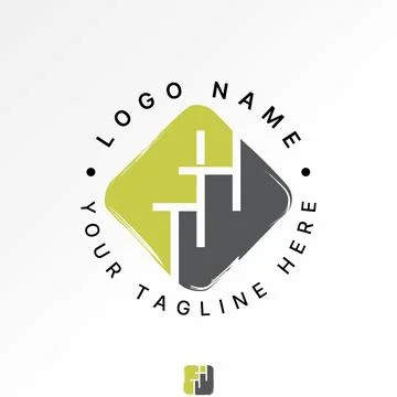 Initial TTH line font square top down scratch art monogram typography branding Stock Illustration