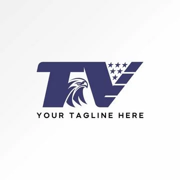 Initial TV sans serif italic font american flag eagle head monogram television Illustrazione stock