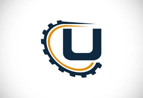 Initial U alphabet with a gear. Gear engineer logo design. Logo for automot.. Stock Illustration