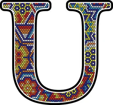 Initial u with colorful dots abstract design with mexican huichol art style Stock Illustration