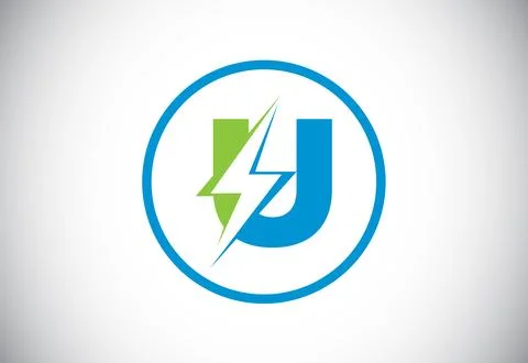 Initial U letter logo design with lighting thunder bolt. Electric bolt lett.. Stock Illustration