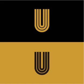 Initial U letter monogram linear pattern, gold and black parallel lines creat Illustrazione stock