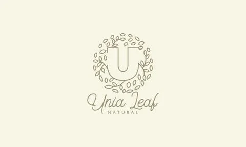 Initial U or letter U with leaf  ornament on circle luxury modern logo Stock Illustration