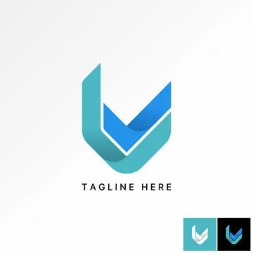 Initial U or V or L font with checklist Related monogram typography branding Stock Illustration