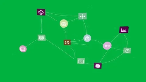 Initial UI marks starting nodes forming linking settling fading showing data Stock Footage 334727035