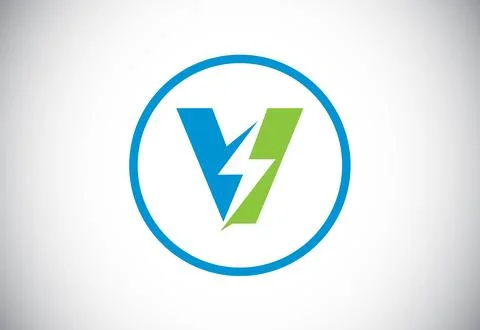 Initial V letter logo design with lighting thunder bolt. Electric bolt lett.. Stock Illustration