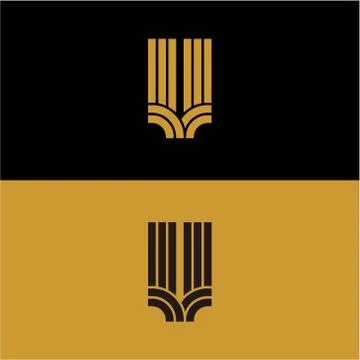 Initial V letter monogram linear pattern, gold and black parallel lines creat Illustrazione stock