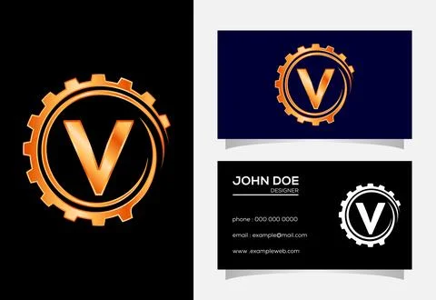 Initial V monogram alphabet in a gear spiral. Gear engineer logo design. Lo.. 스톡 일러스트