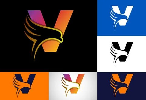 Initial V monogram letter with Eagle head negative space symbol. Creative E.. Stock Illustration