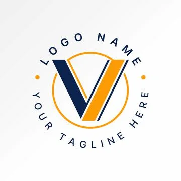 Initial V sans serif font with cutting line circle to monogram property home Stock Illustration