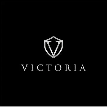 Initial v with shield metal metallic silver logo on a dark background Stock Illustration