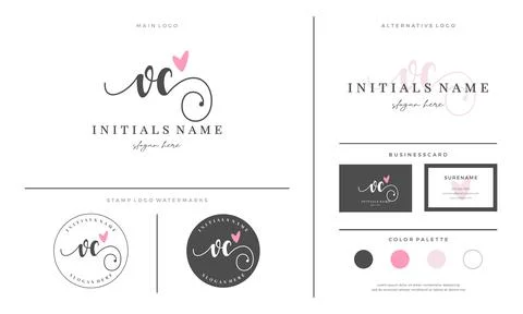 Initial VC letter V C handwriting beauty logo design with love Stock Illustration