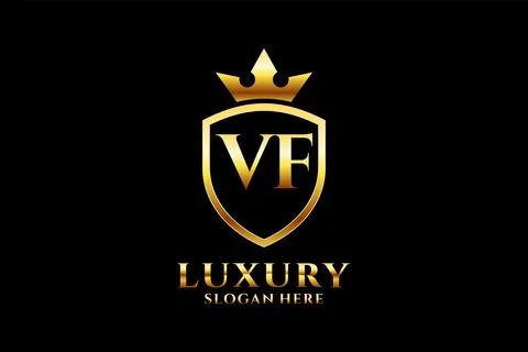 Initial VF elegant luxury monogram logo or badge template with scrolls and .. Illustrazione stock