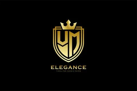 Initial VM elegant luxury monogram logo or badge template with scrolls and .. Stock Illustration