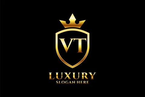 Initial VT elegant luxury monogram logo or badge template with scrolls and .. Stock Illustration