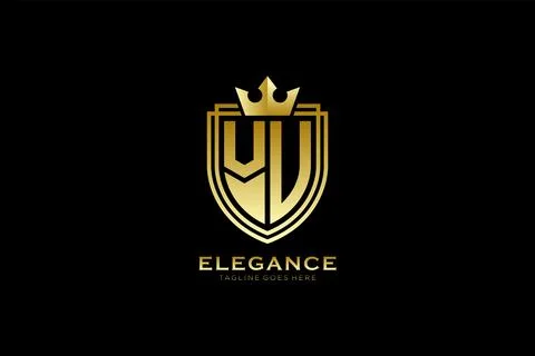 Initial VU elegant luxury monogram logo or badge template with scrolls and .. Stock Illustration