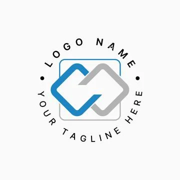 Initial W CC font line square connect cutting off monogram typography branding Stock Illustration