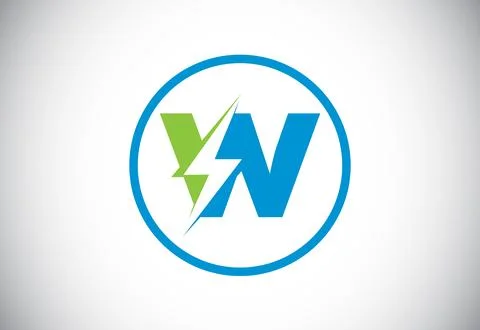 Initial W letter logo design with lighting thunder bolt. Electric bolt lett.. Stock Illustration