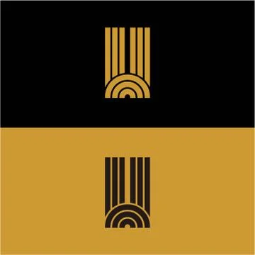 Initial W letter monogram linear pattern, gold and black parallel lines creat Stock Illustration