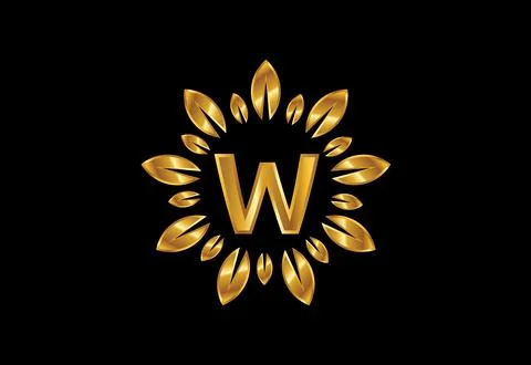 Initial W monogram letter alphabet with golden leaf wreath.Flower logo desi.. Stock Illustration