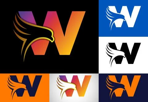 Initial W monogram letter with Eagle head negative space symbol. Creative E.. Stock Illustration
