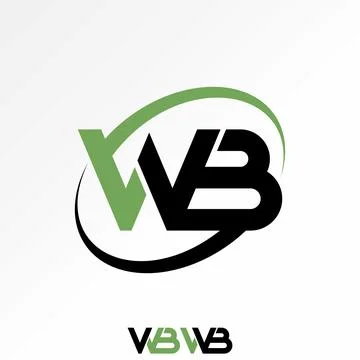 Initial WB connected font ellipse cut swoosh monogram technology business brand Illustrazione stock