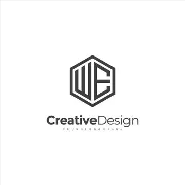 Initial WE letter WE, minimalist line art hexagon logo, Black color minimalis Stock Illustration