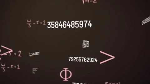 Initial white numeric string drifting spawning swirling group with pink formulas Stock Footage 317659924