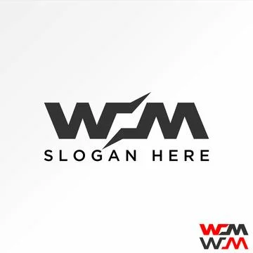Initial WM sans serif font electric thunder negative space typography Illustrazione stock