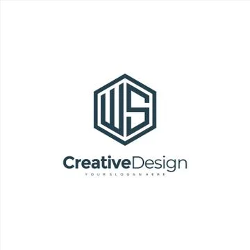Initial WS letter WS, minimalist line art hexagon logo, Black color minimalis Stock Illustration